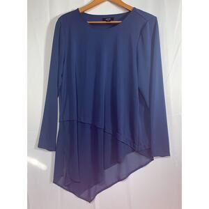 Alfani Blue Top Women's Medium Long Sleeve Shirt Sheer Asymmetric Layered